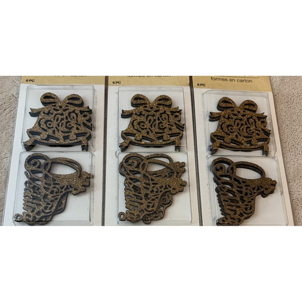 Crafters Square Chipboard Shapes Lot Of 3‎ Glitter Gold Wedding 2 Theme 18 Pcs - Picture 2 of 3